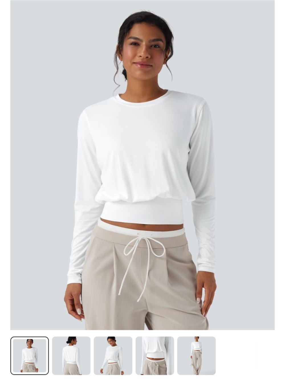 Halara Long-Sleeve White Cropped Crewneck Top